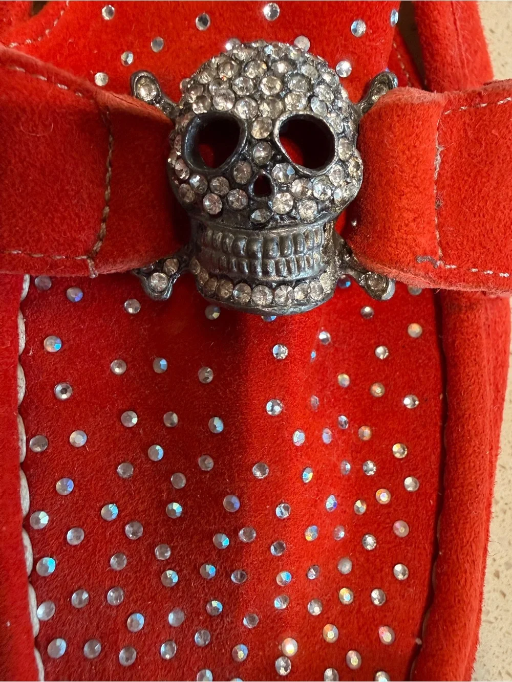 Philipp Plein Orange Suede Crystal Skull Moccassin